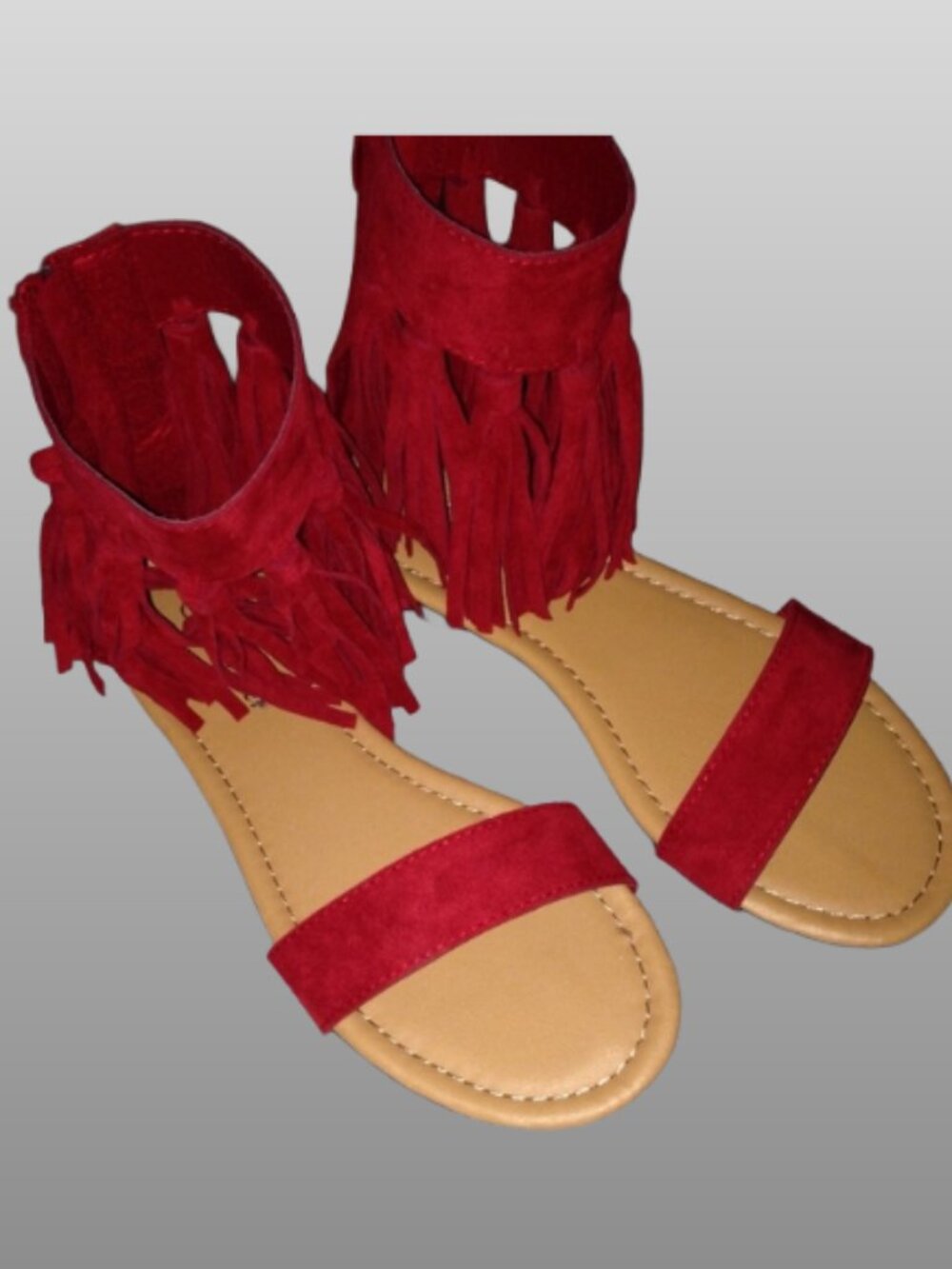 Red Fringe Sandals (5, 5.5, 6) - Picture 2 of 3